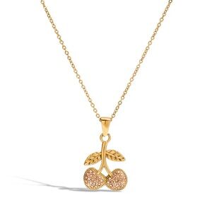 New 18k Gold Plated Gold Crystal Cherry Pendant Necklace